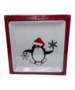 Crate &amp; Barrel Penguin Santa Hat Christmas  Appetizer Plate Set of 4 Gen... - $38.00