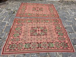 Red vintage bed covers, retro home interior pair of two bed throws, flor... - $135.00