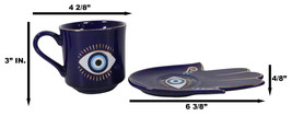 Blue Evil Eye Of Providence Hamsa Palmistry Hand Palm Mug Cup With Saucer Set - £23.91 GBP