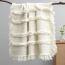 Stone-Washed Chic Rustic Blanket For Sofa Couch Bed Chair, Ruffle, 50&quot;X60&quot;. - $43.92
