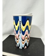 Starbucks Mug Color Waves Double Wall Ceramic Travel Tumbler 12 Oz w/ Li... - $14.95