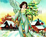 Vtg Postcard 1909 Embossed Christmas Angel Holding Christmas Tree Snow S... - $7.97