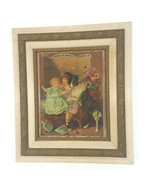 Victorian Gesso Frame w/ Lithograph Girls with their Border Collie Dog A... - $164.89