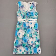 Alex Marie Women Dress Size 8 Blue Midi Preppy Floral Sleeveless Pleated V-Neck - £12.22 GBP