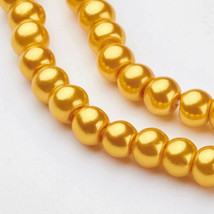 Glass Pearl Bead round lot of 10 strands 4MM GOLD COLOR  PRL55 - £6.68 GBP