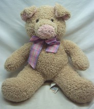 Animal Alley CUTE SOFT TAN PIG W/ PLAID BOW 11&quot; Plush STUFFED ANIMAL Toy... - $19.80