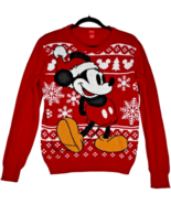 Disney Mickey Mouse w/Santa Hat Red/White Knit Christmas Sweater size L ... - $27.50