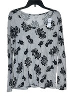 LOFT Women Top Cotton Stripe Floral Long Sleeve Scoop Neck Knit White Large NWT - £18.76 GBP
