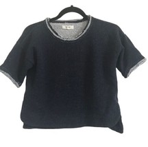 MADEWELL Womens Shirt Top Sweatshirt Navy Blue Raw Edge Crop Short Sleeve Sz XS - £6.88 GBP