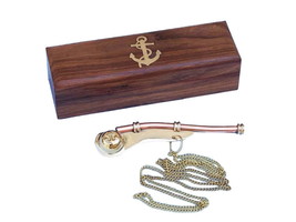 [Pack Of 2] Solid Brass/Copper Boatswain (Bosun) Whistle w Rosewood Box 5&quot;&quot; - £49.81 GBP