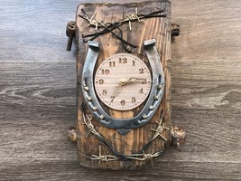 Wall clock made of old wood with horseshoe decoration, Vintage wall clock  - £133.92 GBP