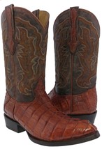 Mens Cognac Western Boots Crocodile Tail Skin Genuine Leather Cowboy J Toe - £223.00 GBP