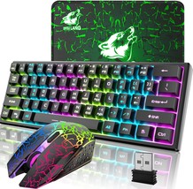 Wireless Gaming Keyboard And Mouse Combo, 61-Key Rainbow Backlit Keyboard, Pc. - £37.55 GBP