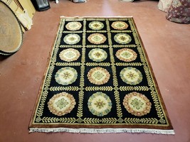 6x9 Aubusson Design Nepali Tibetan Black Hand-Knotted Wool Rug Carpet Soft Pile - £640.66 GBP