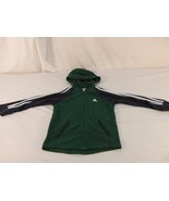 Children Youth Size 7 Adidas Green Blue White Stripe Fleece Full Zip Jacket - €11,09 EUR