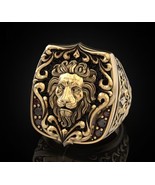 14k Gold Over Lion Ring, Men&#39;s Lion Ring, 3D Lion Head Ring, African Lio... - £149.12 GBP