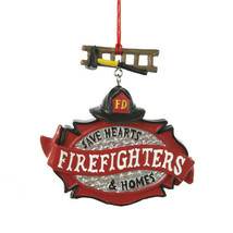 Ksa Hand Painted &quot;Firefighters Save Hearts And Homes&quot; Dangle Christmas Ornament - £7.89 GBP