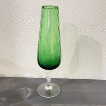 Vintage Empoli Italian Art Glass Optic Vase Emerald Green clear Twisted Pedestal - £15.61 GBP
