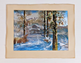 Vintage Foil Engraving Picture Covered Bridge Winter 1970&#39;s Unknown Artist USA  - £15.81 GBP