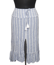 Blue Island Women&#39;s Blue Striped Crinkle Gauze Ruffled Midi Skirt Size M - £15.75 GBP