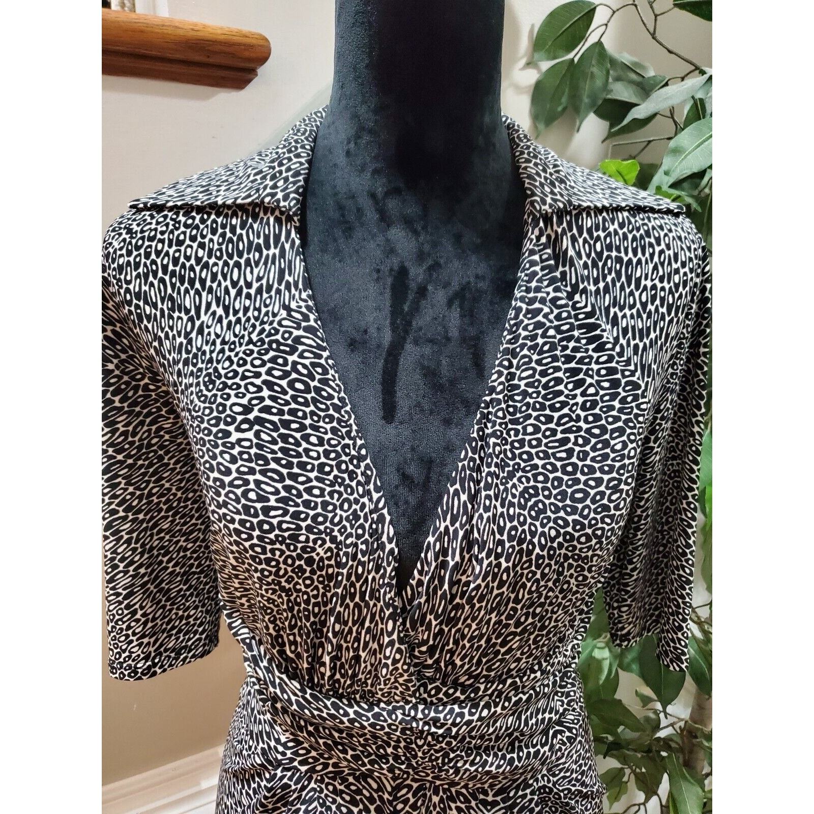 Jones New York White & Black Polyester Collared Half Sleeve Knee Length Dress 4 Item image 4