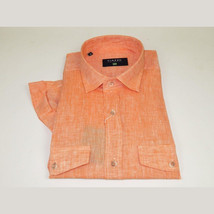 Men's Ciazzo Turkey 100% Linen Breathable Shirt Short Sleeves #Linen 66 Orange image 5
