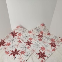 2 Christmas Winter Pillow Covers 19&quot;x19&quot; Soft White Red Snowflakes With Zipper - £14.31 GBP