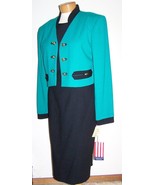 Vintage 1980s Sandra Owwing NR1 Turquoise Black 3 Piece 100% Wool Skirt ... - £102.62 GBP