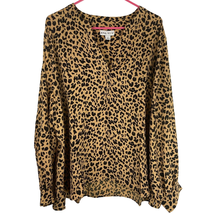 Ava &amp; Viv Animal Print Blouse Women Plus 2X Long Sleeve Split Neck Pleated Back  - £12.91 GBP