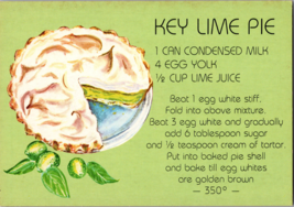 Vtg Postcard Key Lime Pie Recipe Unposted Continental  Florida Sunshine State - £5.22 GBP