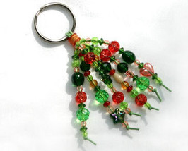 Green and Amber Beaded Key Chain OOAK - £4.37 GBP