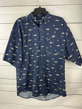 Chaps Ralph Lauren Shirt Short Sleeve Button Up Casual Cotton Fish Print Large - £11.92 GBP