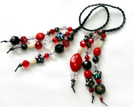 Red and Black Beaded Bookmark OOAK - $6.50
