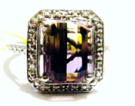 Ametrine Octagon Solitaire & Diamond Ring, Platinum / Silver, Size 8, 4.19(TCW) - $109.99