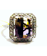 Ametrine Octagon Solitaire &amp; Diamond Ring, Platinum / Silver, Size 8, 4.... - £106.19 GBP