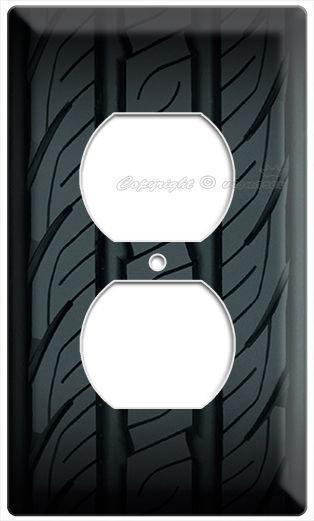 SPORTS RACING CAR RUBBER TIRE ELECTRIC OUTLET COVER WALL PLATE GARAGE MAN CAVE