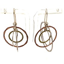 Vintage Sterling Signed 925 RLM Studio Tri Colored Hoop Designer Dangle Earrings - £35.72 GBP