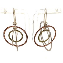 Vintage Sterling Signed 925 RLM Studio Tri Colored Hoop Designer Dangle Earrings - £35.60 GBP