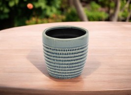 6&quot; Aqua Striped Ceramic Indoor Outdoor Round Pot Planter - $82.23 CAD