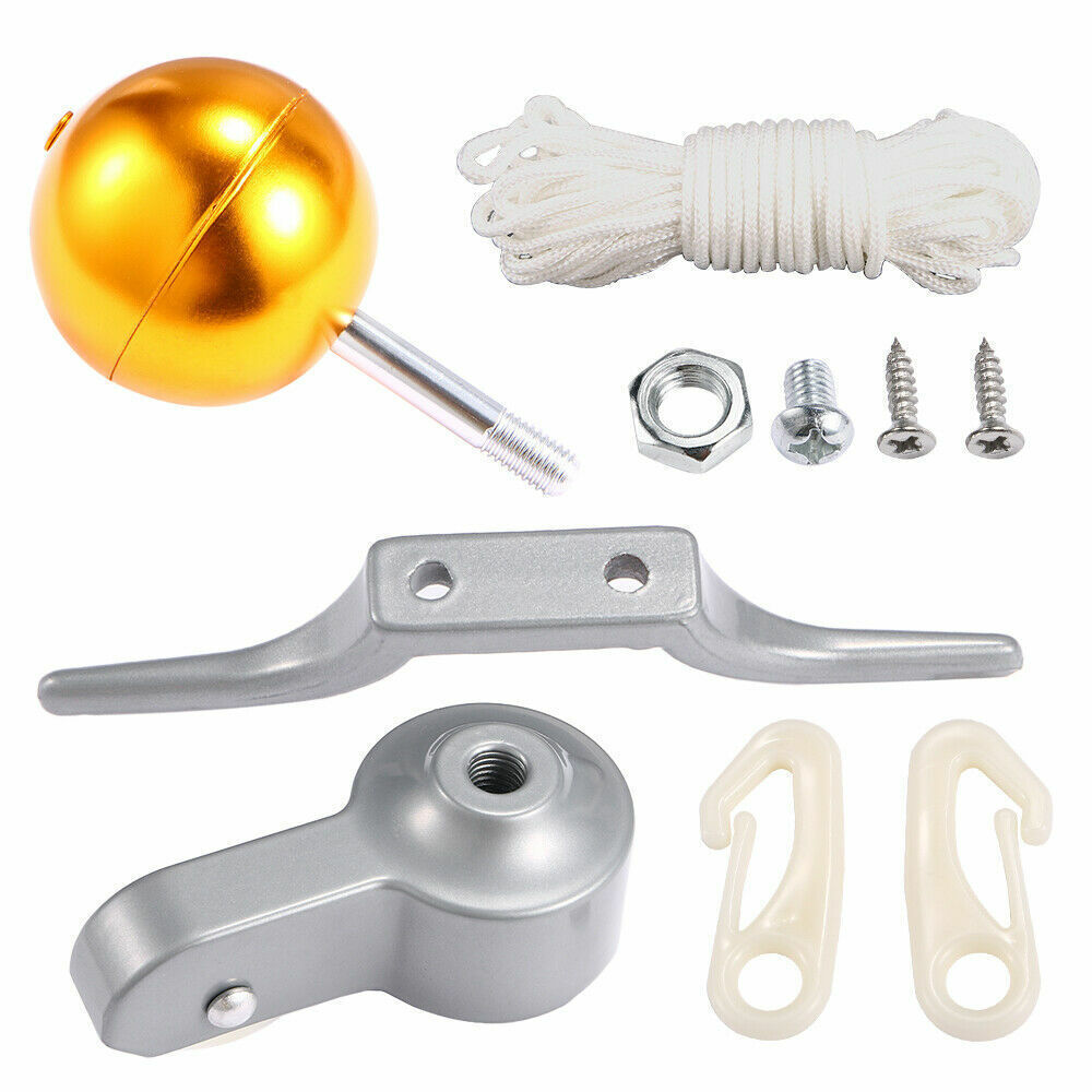 Primary image for Us Best Flag Pole Parts Repair Kit Dia Truck Pulley Gold Ball Cleat Clips Rope
