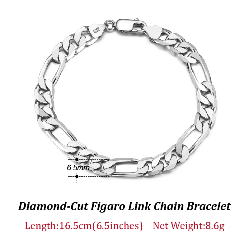 925 Sterling Silver Italian Punk Diamond-Cut Figaro Link Chain Bracelet for Men  - £45.62 GBP