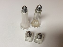 Set of 2 Vintage ?? Glass Salt &amp; Pepper Shakers - 4.5&quot; &amp; 2&quot; Tall - £10.38 GBP