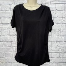 Athleta Womens Short Sleeve Shirt Black Side Shoulder Ruched Size M 311276 - £23.31 GBP
