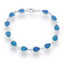 Sterling Silver Small Blue Inlay Opal Teardrop Link Bracelet - £109.16 GBP