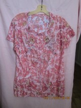 Women’s Pink&#39;s Flowers Short Sleeve Top Blouse Size XL - £7.16 GBP