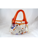Art FGlass Handbag Vase clear red multi abstract florowers design  Heavy! - $28.18 CAD