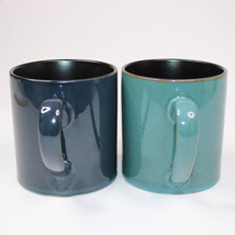 GIBSON HOME EX- Large Coffee Mugs Set of 2 Tea Cups Dark Blue Green &amp; Te... - £15.33 GBP