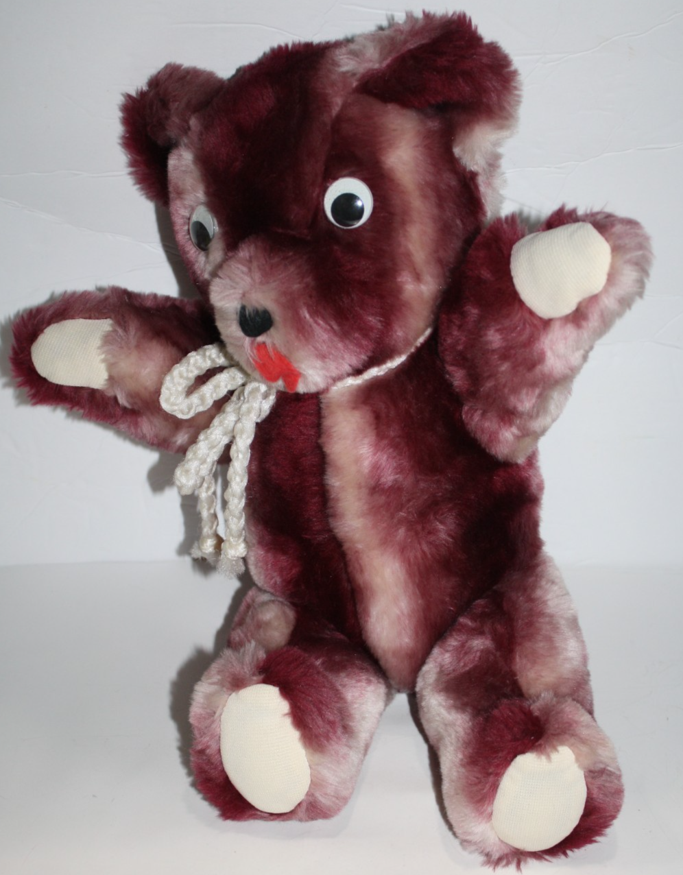 Teddy Bear 17" Maroon Burgundy Tipped Plush Google Eyes Bow Soft Toy Stuffed Item image 7