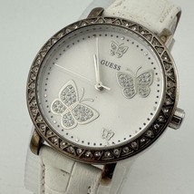 Guess Quartz Watch Women Silver Rhinestone Butterfly Dial Leather New Ba... - $442.96 MXN