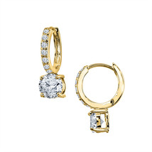 14K Yellow Gold Plated on Silver Round Simulated Diamond Huggie Hoop Earrings - £51.24 GBP